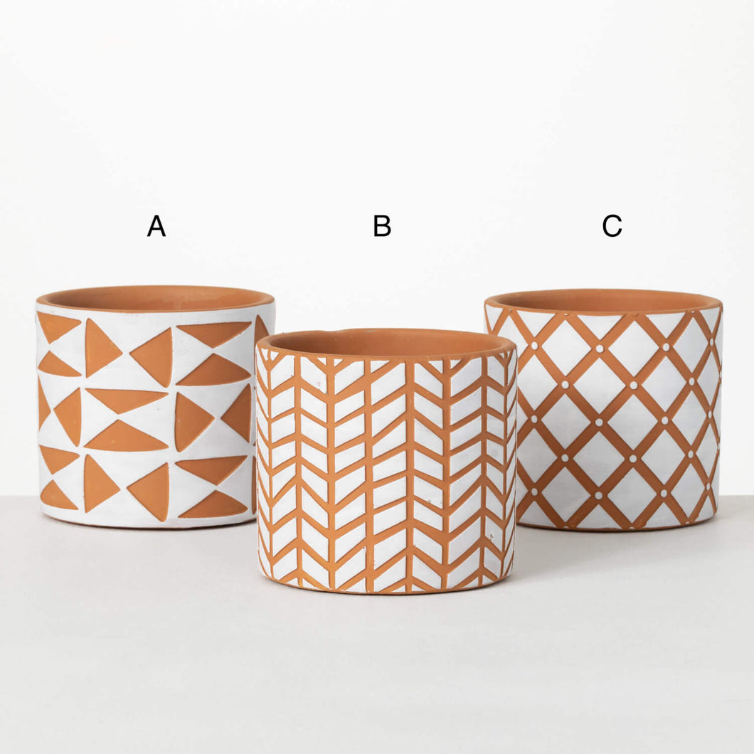 Geometric Print Terracotta Pot