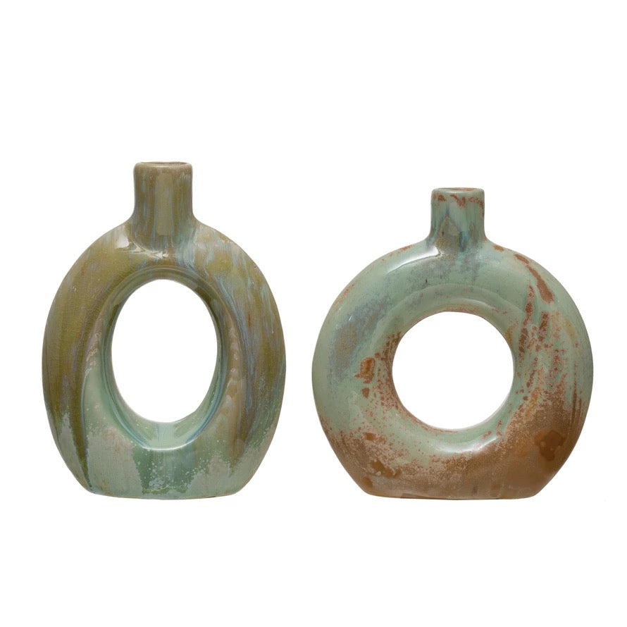 Stoneware CutOut Vase with Glaze