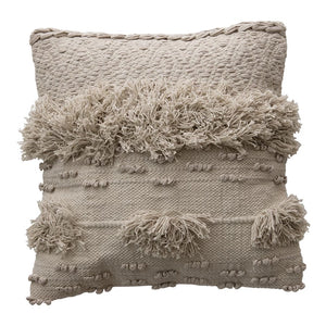 Cotton Textured Pillow with Fringe