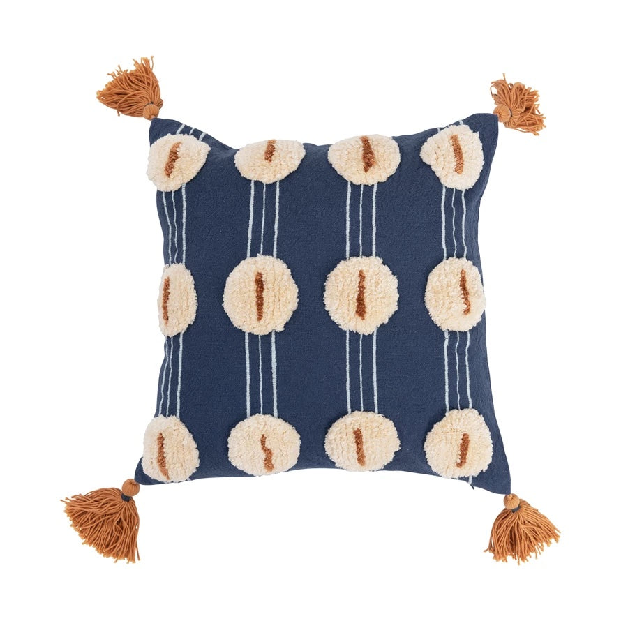 Cotton Embroidered & Tufted Pillow w/ Tassels