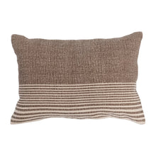 Load image into Gallery viewer, Cotton Blend Slub Lumbar Pillow with Stripes and Leather
