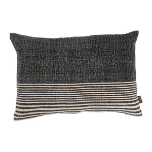 Cotton Blend Slub Lumbar Pillow with Stripes and Leather