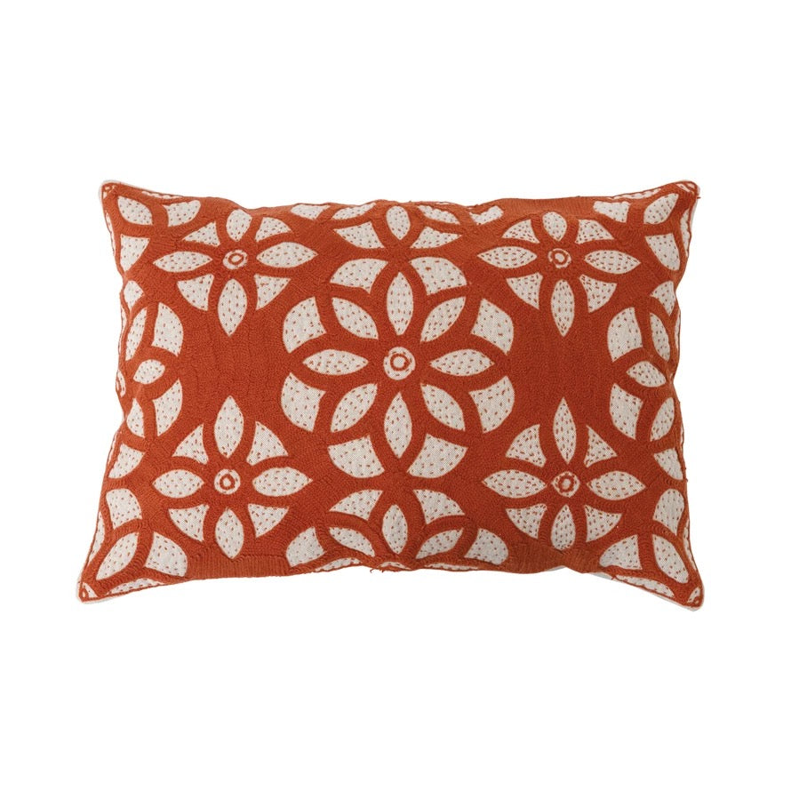 Cotton Lumbar Pillow with Embroidery