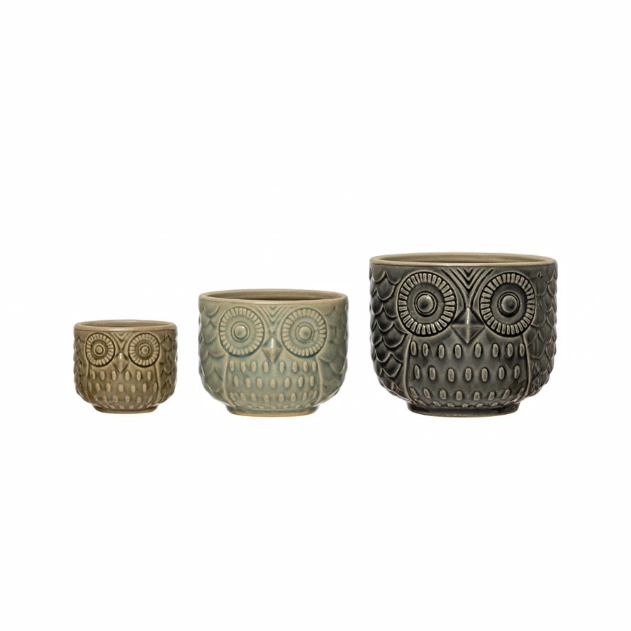 Decorative Stoneware Owl Containers