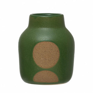 Green Stoneware Vase with Circle Design